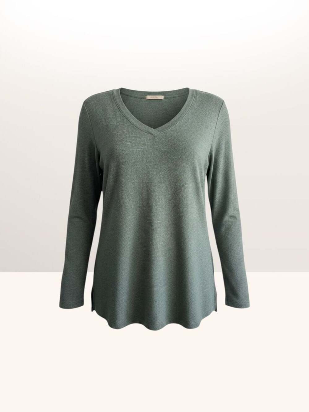 Matty M Women V-Neck Long Sleeve Tunic Top Heather Sage Green Size M